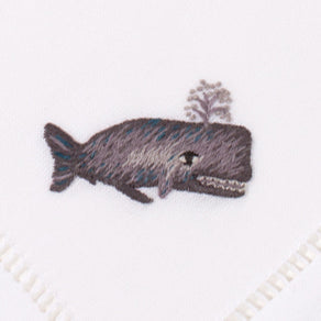 an embroidered gray whale